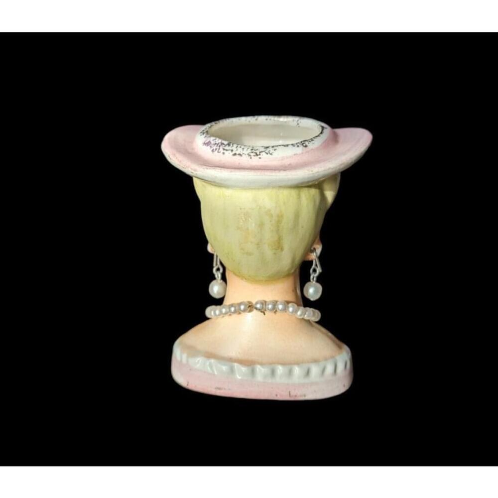 Vintage '50s Japan MINI Lady Head Vase Pearl Earrings - Picture 2 of 11